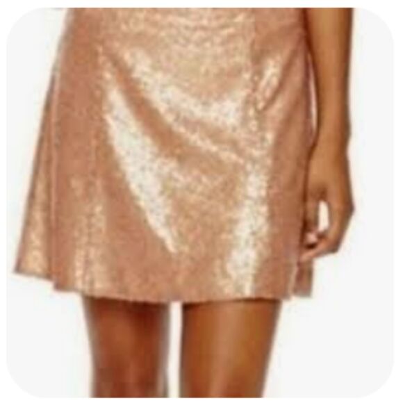 ~ NEW! Lg Sequin A-Line Miniskirt Blush Skater Mini Bronze Sparkly Lined Decree - Picture 6 of 14